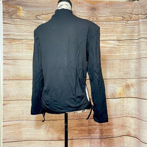 Plus Size 1X Black Mock Neck‎ Cut Out Side Drawstring Long Sleeve Top Blouse - Picture 7 of 8